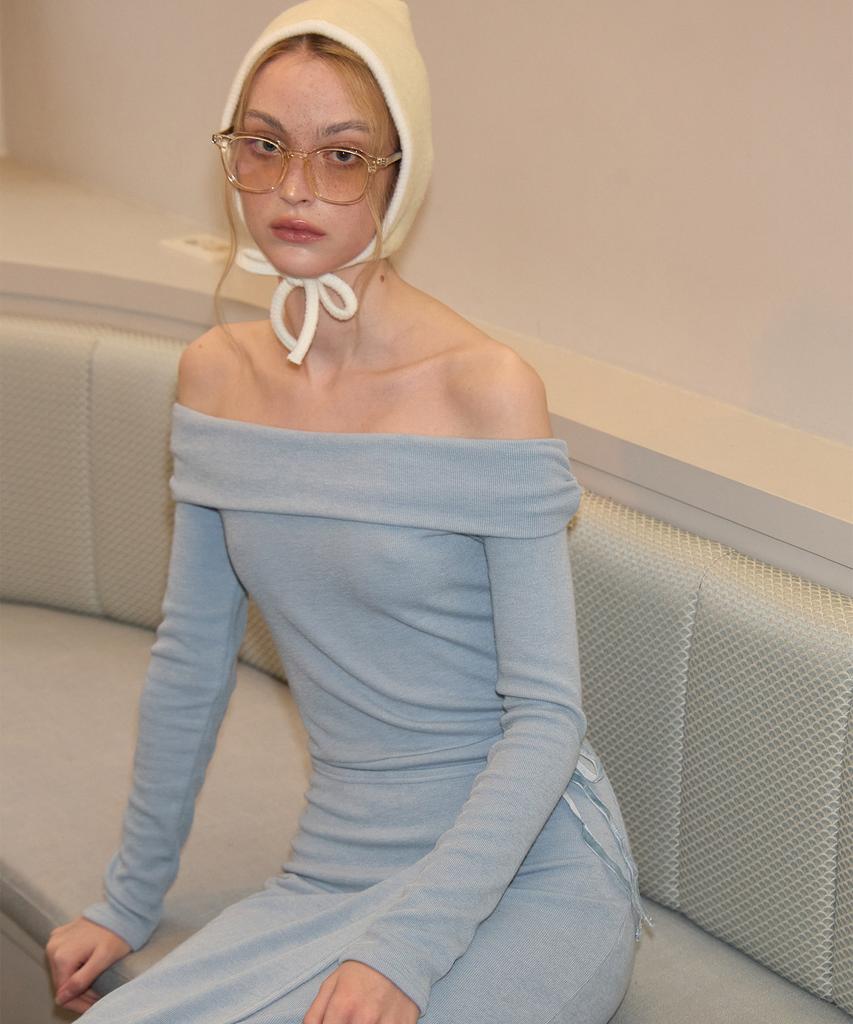 Salon De Yon Off Shoulder Long Wrap Dress_ Blue