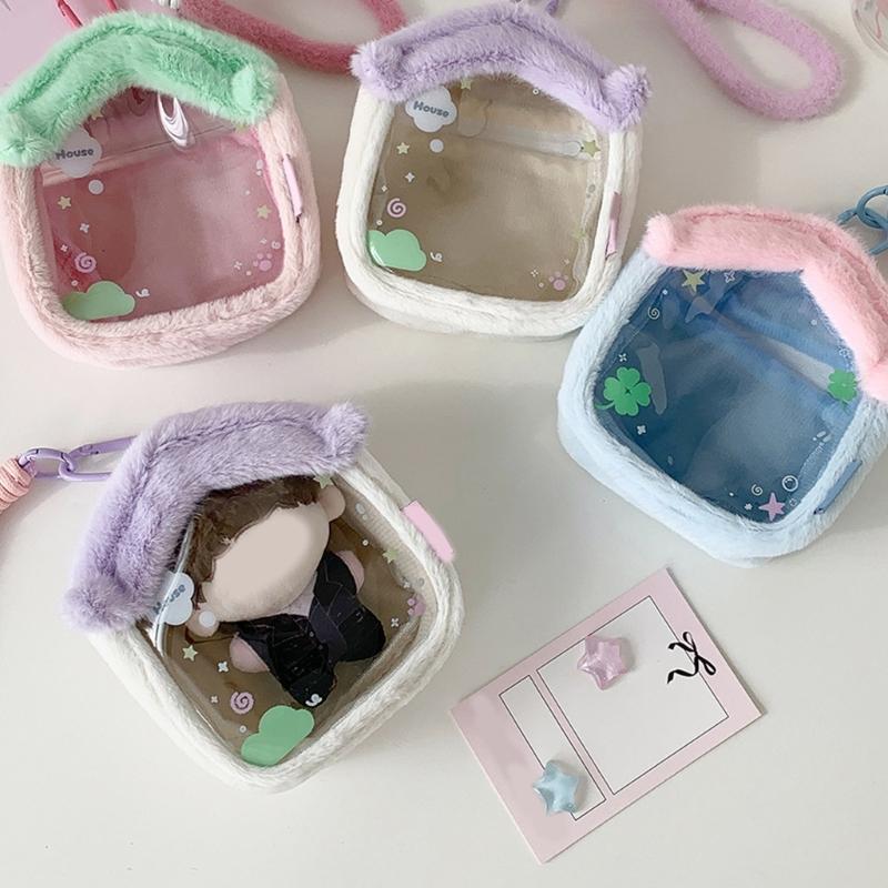 Clear Figure Display Bag with Keychain,Portable Doll Storage Bag Carrying Case Pouch Keying Charms for Collectibles