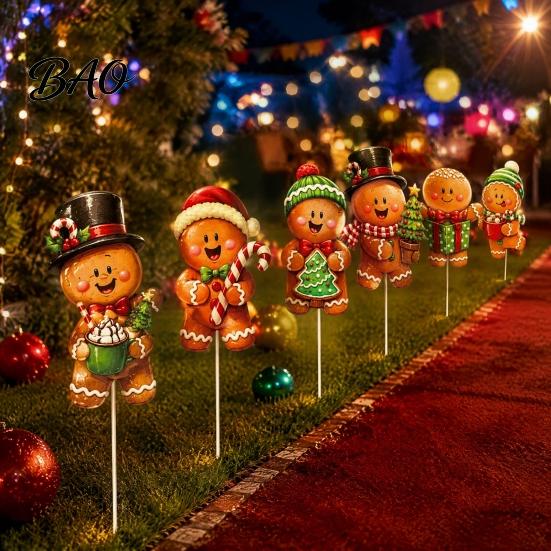 Quick Installation Tree Decor 6 Pcs Large Christmas Picks, Wooden Santa Snowman Gingerbread Ornaments, Xmas Outdoor Yard Signs Topper Decoration