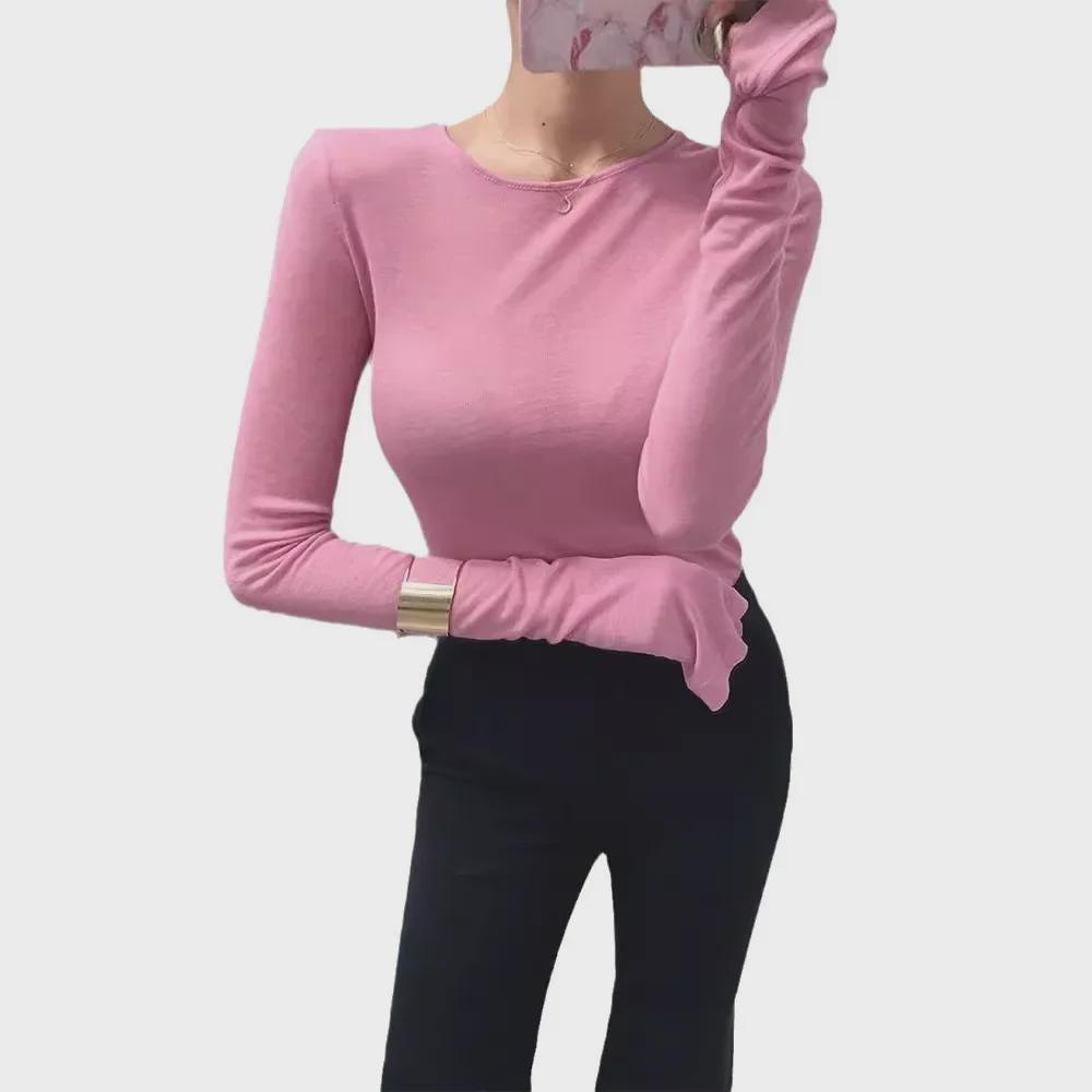 Korean Sexy Slim Fit Sheer Round Neck T-Shirt