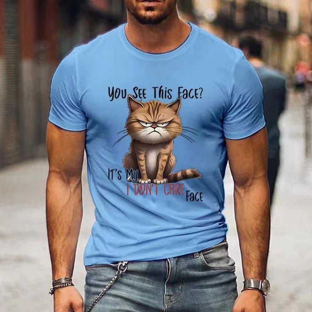 Maglietta Nuova da Uomo Stampata in 3D Gatto Serio Estiva Manica Corta Top Confortevole Magliette Uomo Streetwear Larghe Popolari Classiche