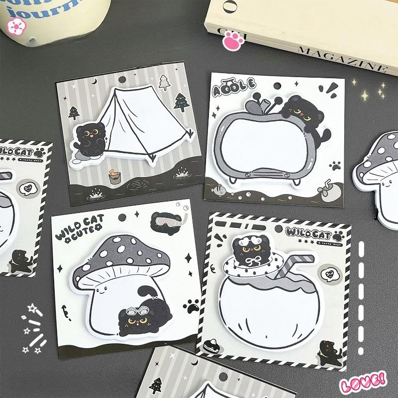 Kawai Stationery Supplies Black Kitten Sticky Note Cute Special Shaped Pad Cartoon N Times Sticker Student Office Message