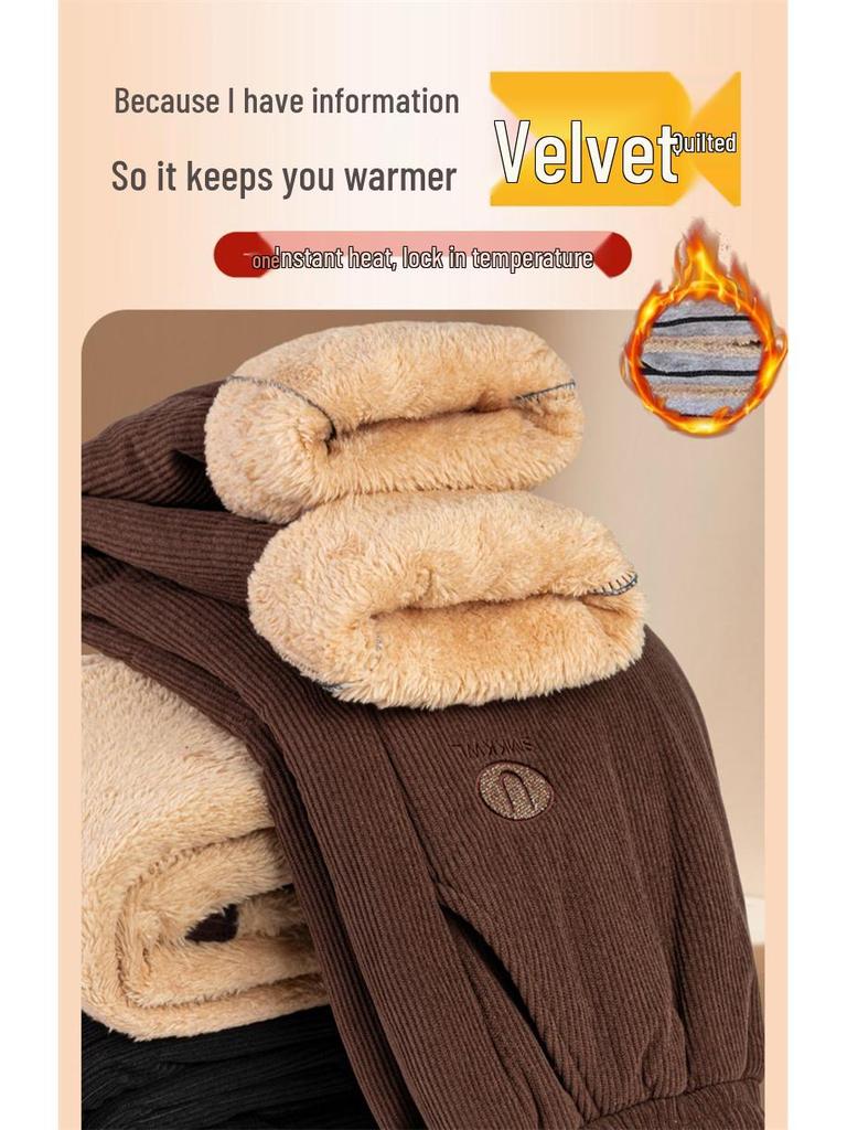 Mom's Plus Size Velvet Corduroy Pants for Middle-Aged Women - Warm, Loose Fit for Autumn/Winter