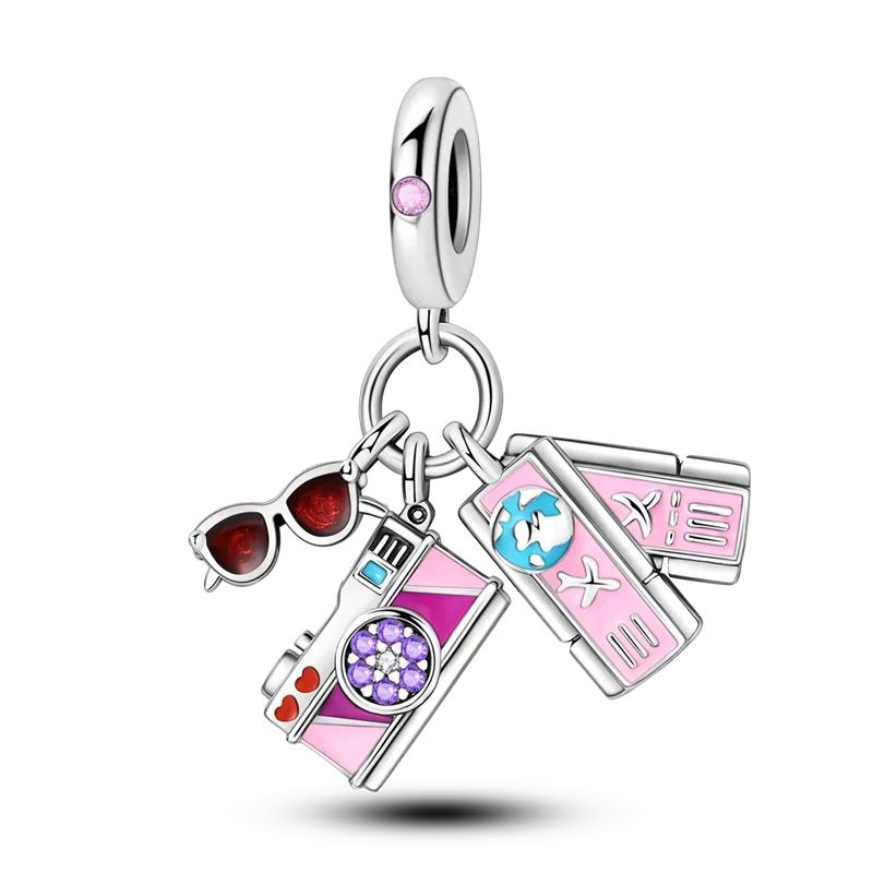 Copper Summer Style Charms Bead Colorful Firefly Love Heart Pendant Fit Original Charm Bracelet Diy Jewelry