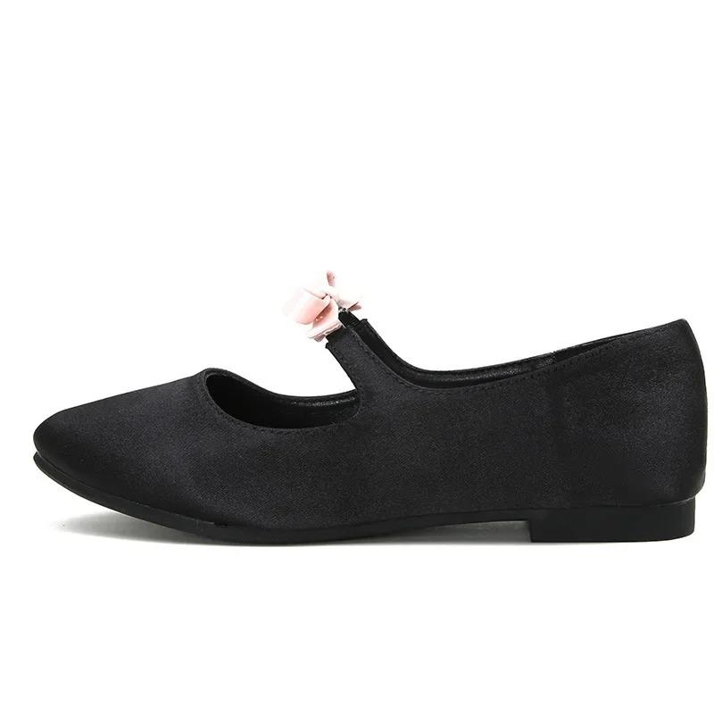 Fashion Luxury Bowtie Mary Janes Women Square Toe Shiny Leather Silk Flats Ballets Femmes Red Dance Party Ball Bridal Wedding Shoes