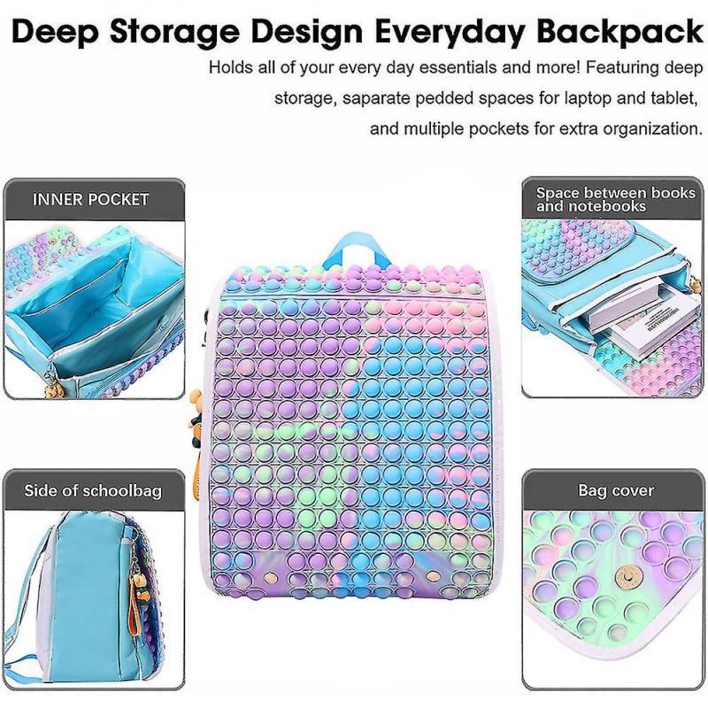 Kids' Rainbow Push Bubble Backpack – Adjustable, Waterproof, Large Capacity with Stress Relief Toy