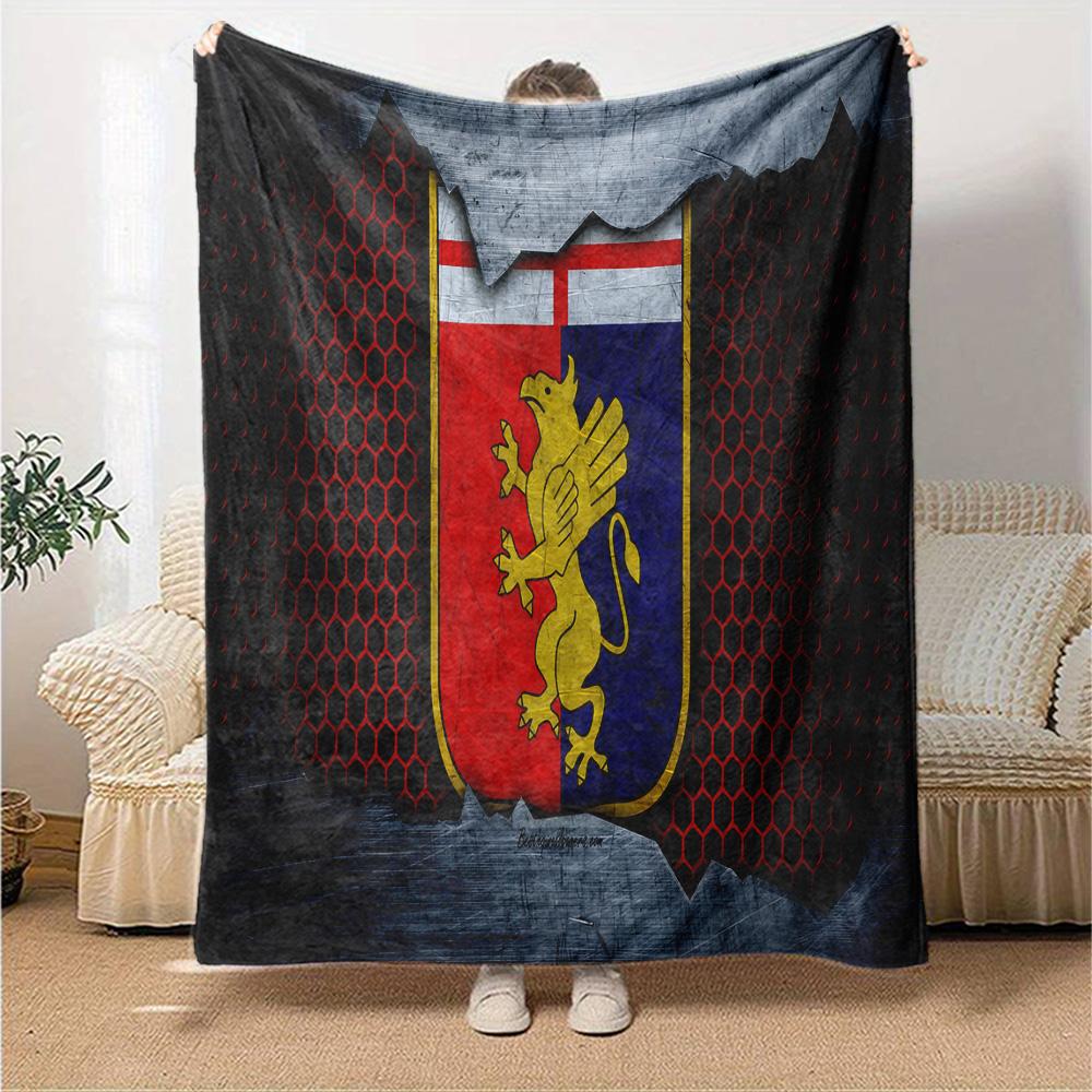 Lion Shield Genoa Flannel Blanket, Soft Polyester, Modern Design, All-Season for Camping, Travel, Gifts for holidays or birthdays