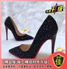 Black Red-soled High Heels Women's Stilettos 2025 Autumn and Winter New Sequined Crystal Wedding Shoes Pointed Professional Sexy Single Shoes