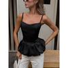 Top Peplum sin Mangas con Escote Corazón para Mujer Ajustado Elegante Color Sólido Blusa Camisola