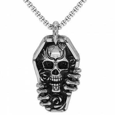 Punk Vintage Skull Necklace Personalized Coffin Pendant Stainless Steel Necklace