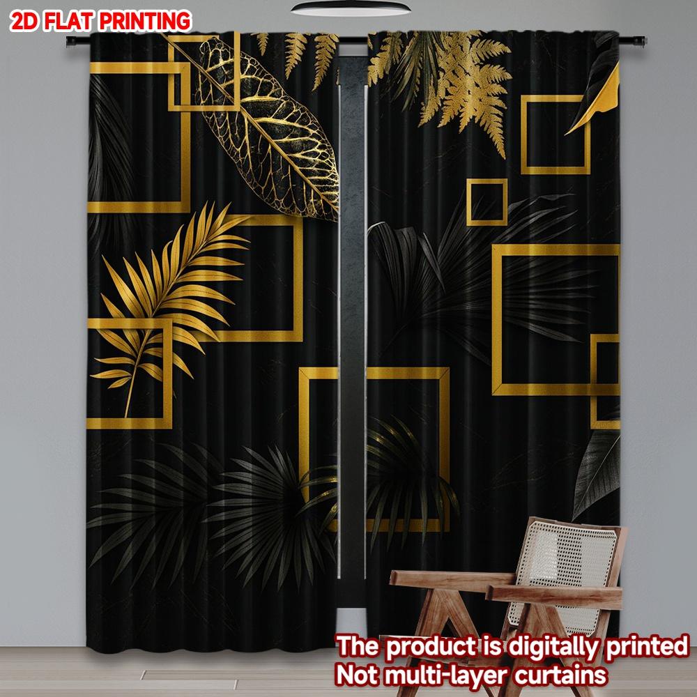 

Set Of 2 Flat Printing Happy Valentine Day Party Curtains Black Gold Geometry Digital Printed Polyester Drapes Family Made W100*H70(CM)-Rod Pocket&1PCS
