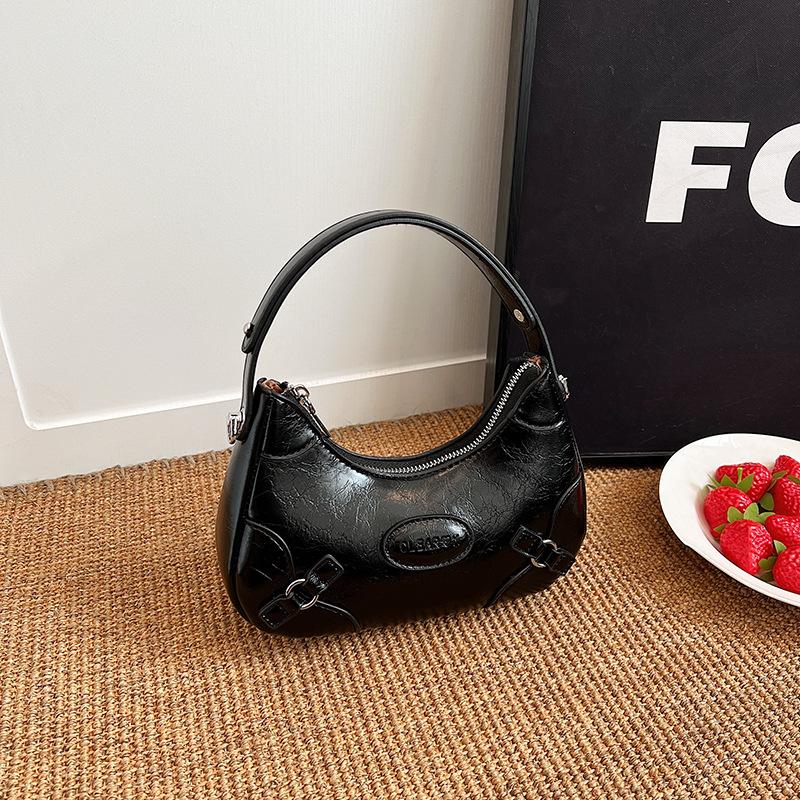 2025 new French niche design underarm bag retro shoulder messenger bag solid color fashionable versatile dumpling bag