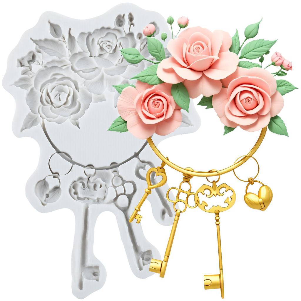 Vintage Key Silicone Molds Heart Lock Keyhole Fondant Mold Cake Decorating Tools Cupcake Topper Chocolate Candy Craft Gum Paste Polymer Clay