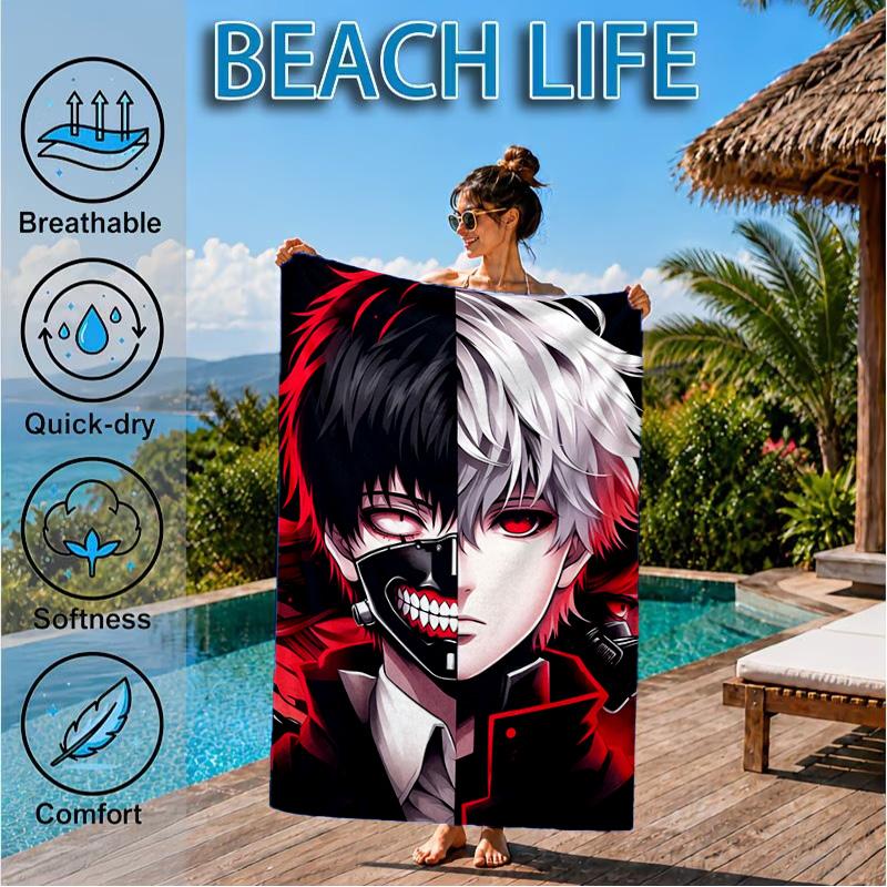 Tokyo Ghoul Kaneki's Struggle Beach Towel, Quick-drying, Easy to Care for, Suitable for Both Fitness and Beach Vacations,Sports Essential