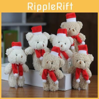 Cute Blushing Christmas Bear Plushie Mini Teddy Ornament Soft Short Plush Toy For Bags And Accessories