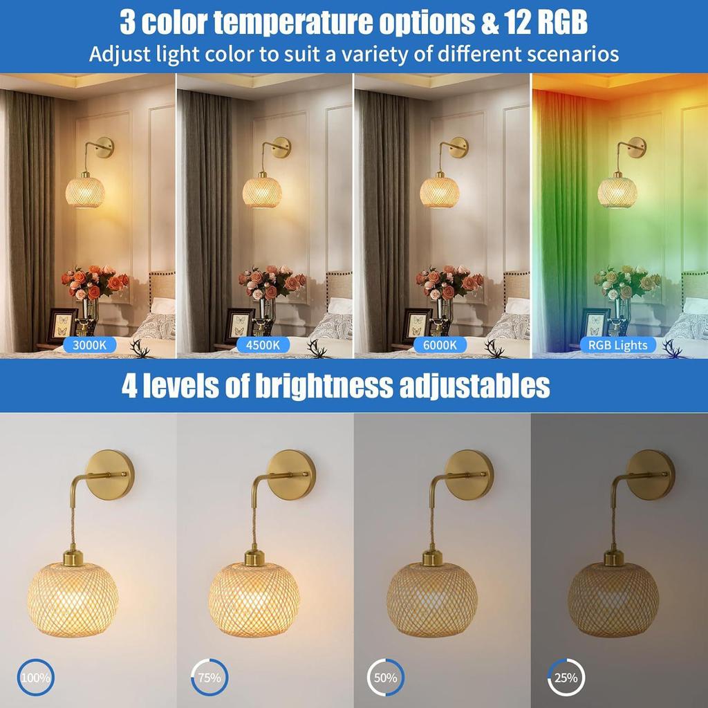 Bamboo Woven Charging Wall Lamp - Bohemian Style for Living Room, Corridor, Bedroom, or Bedside