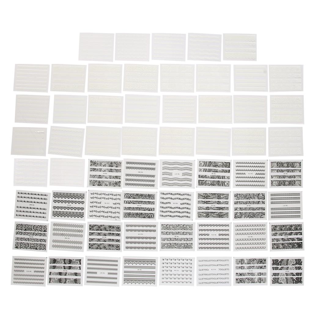 60pcs Nail Art Sticker White Black Lace Flower Nail Decoration DIY Manicure Tool