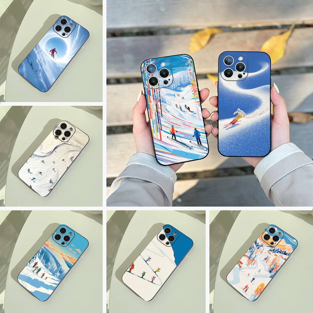 Ski Slope &ski Running Phone Case For iPhone 17,16,15,14,13,12,11 Pro Max,16Plus,XS Soft Black Cover