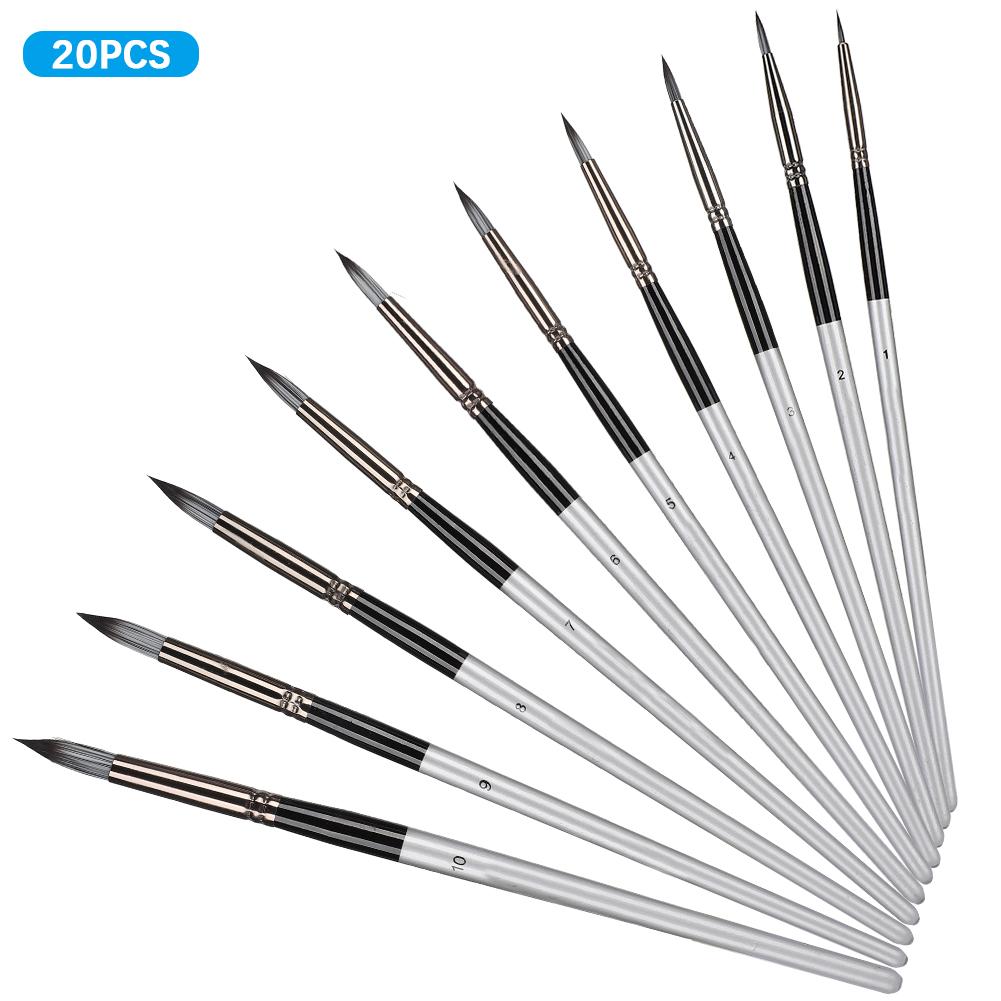 2 Sets Artist Brushes Nylon Wool Silver Gray Holder Watercolor Gouache Acrylic Painting Tool