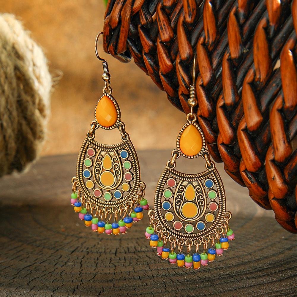 Boho Court Style Vintage Earrings for Women Metal Tassel Eardrop Statement Vacation Gifts Work Daily Wear Party Decors Versatile