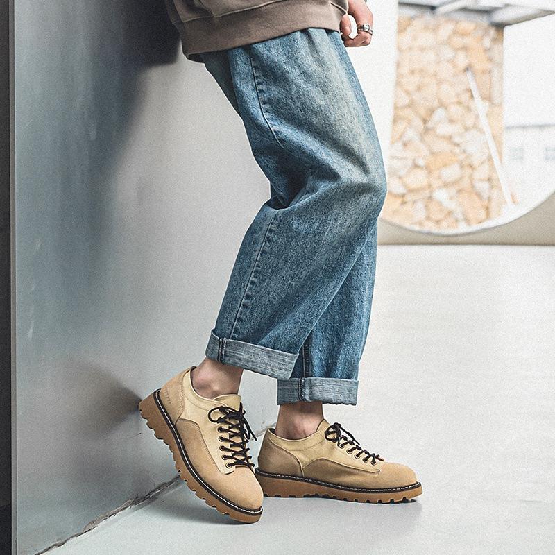 Tooling Shoes Men's New Beef Anti-velvet Round Head Platform Short Boots Men's Light Wear Retro Casual Shoes