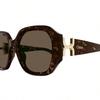 Chloé CH0236S‑002 Women Tortoise Shell Geometric Sunglasses Gold H‑Shaped Hinge Sun Glasses