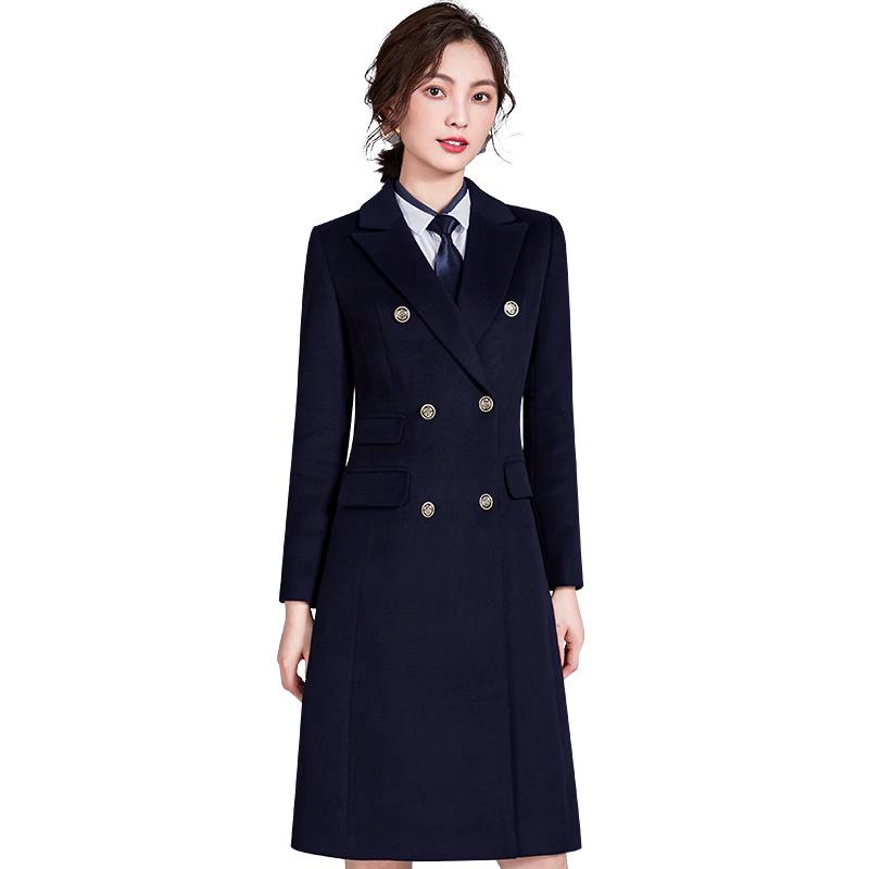 Unisex Mid-Length Wool Flannel Coat - Thickened for Autumn and Winter, Ideal for Professional Wear and Office Uniforms.