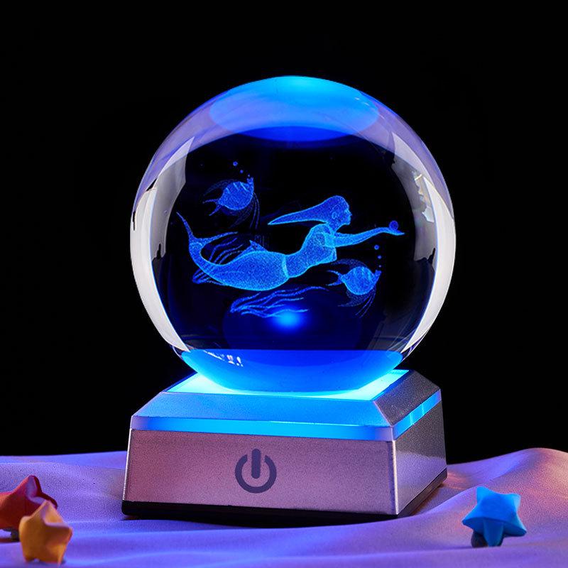 Mermaid Crystal Ball Music Box Night Light - Unique Gift for Birthdays & Holidays