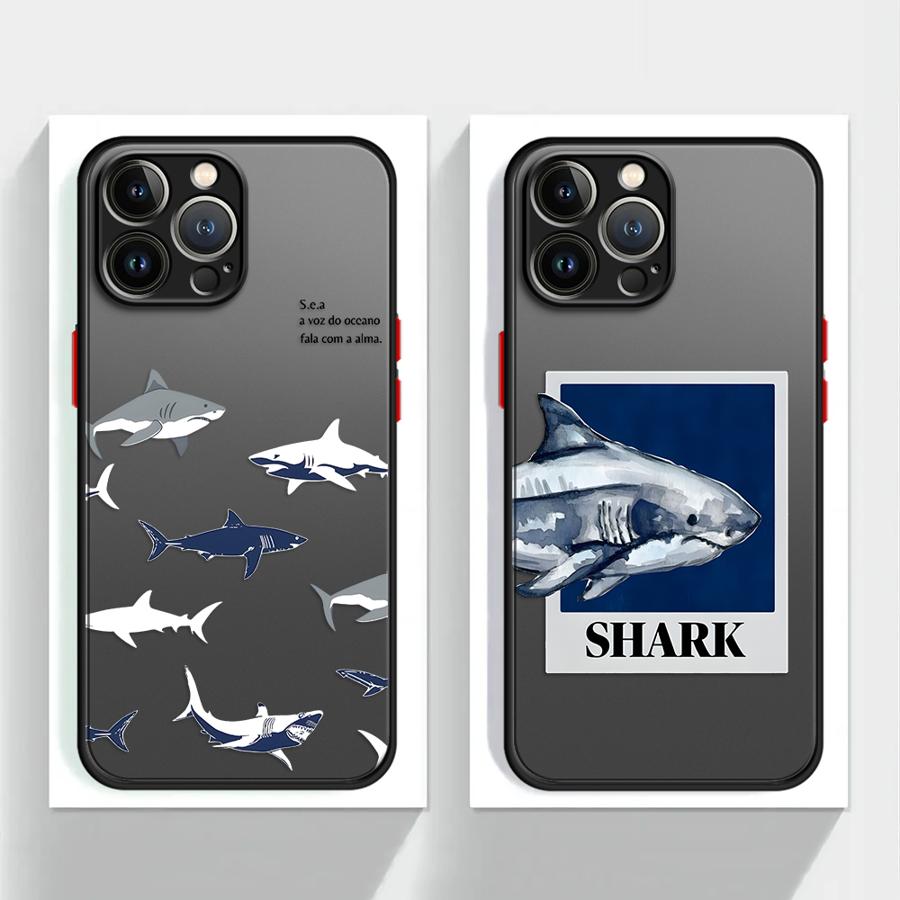 Cartoon Shark Funda Back Phone Cover Case for iPhone 17 Pro Max 14 16 Plus 7 8 SE 12 15 Air 11 13 Mini XS XR
