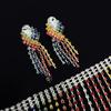 Vintage Rhinestone Crystal Necklace Shiny Ear Studs Luxury Rainbow Tassel Jewelry Set  Girls