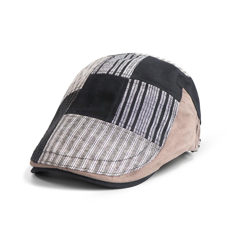 Spring Peaked Cap Stitching Stripe Color Block Forward Cap Men Beret