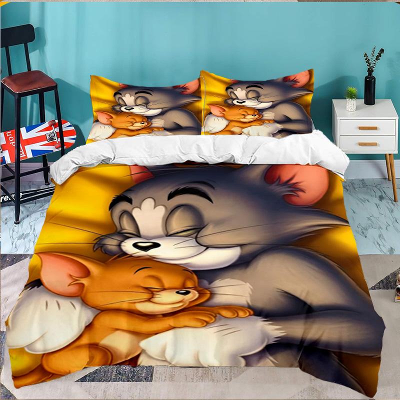 Cat And Mouse Romance 3PCS Bedding set,Ideal for 1pc Duvet Cover And 2pcs Pillowcases Perfect for Fan gift,Ideal for Bedroom, Dormitory