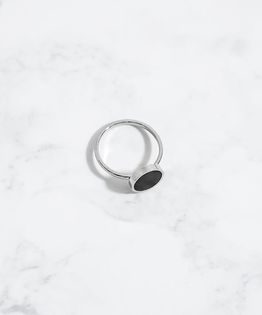 One Enough Surgical Steel Black Stone Ring