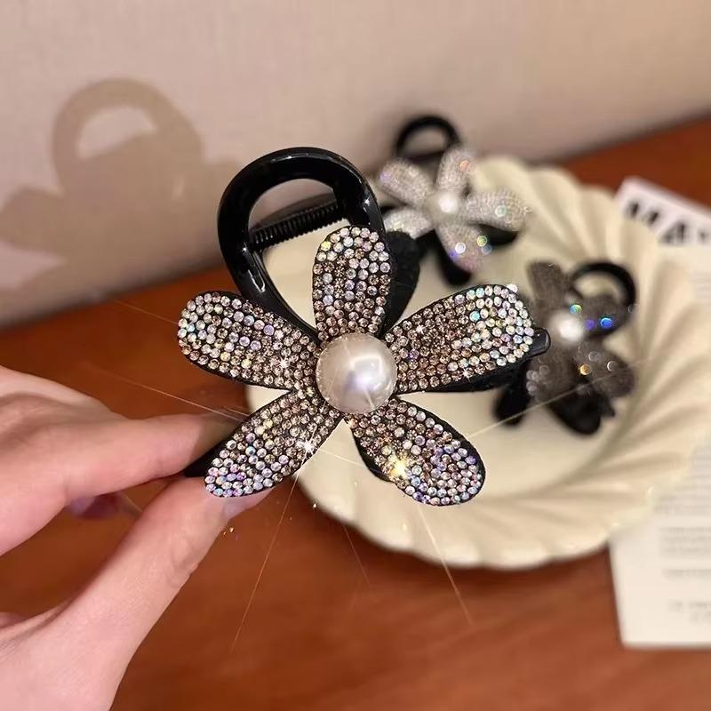 

Элегантные заколки для волос с большими жемчужинами и цветами для женщин, корейские сверкающие кристаллы, черные когти акулы, заколка для волос, аксессуары для волос для девочек шампанского