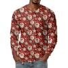 Men's Fashion Printed V-Neck Casual Long-Sleeved T-Shirt Bottoming Shirt Top