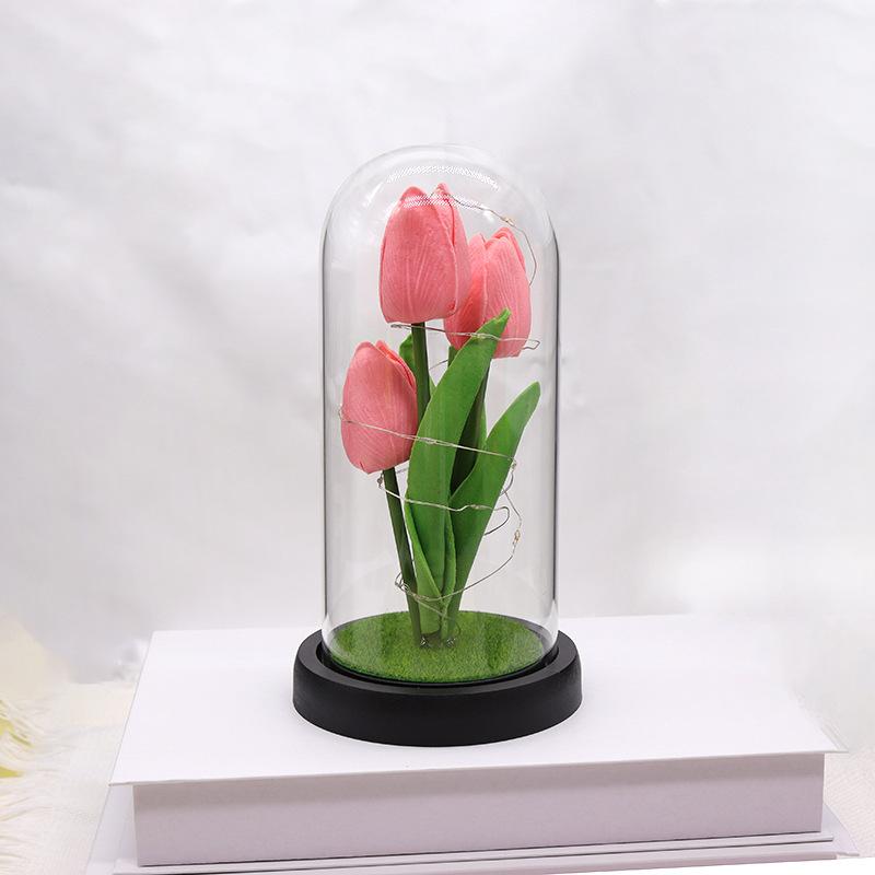 Tulip simulation flower luminous glass cover tabletop ornament Teachers' Day Mother's Day gift ornament night light gift