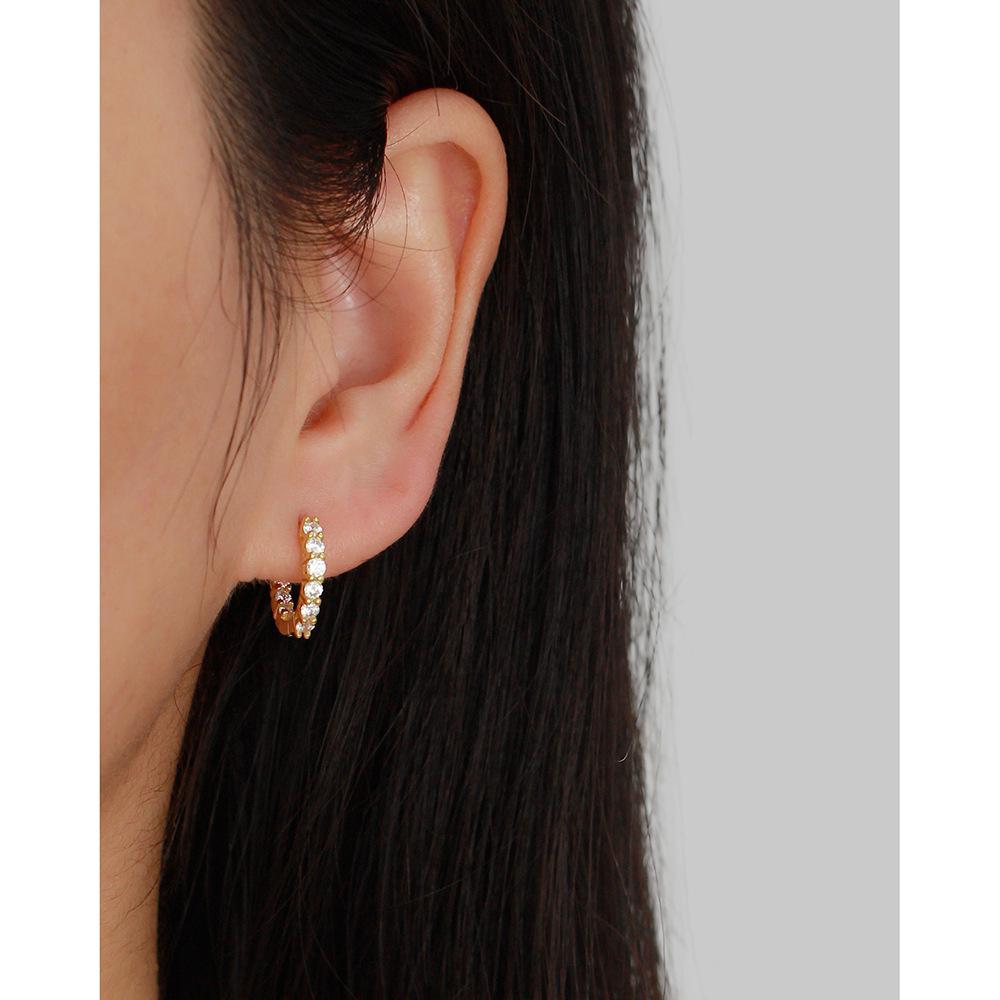European Luxury S925 Sterling Silver Stud Earrings with Single Row Zirconia Diamonds