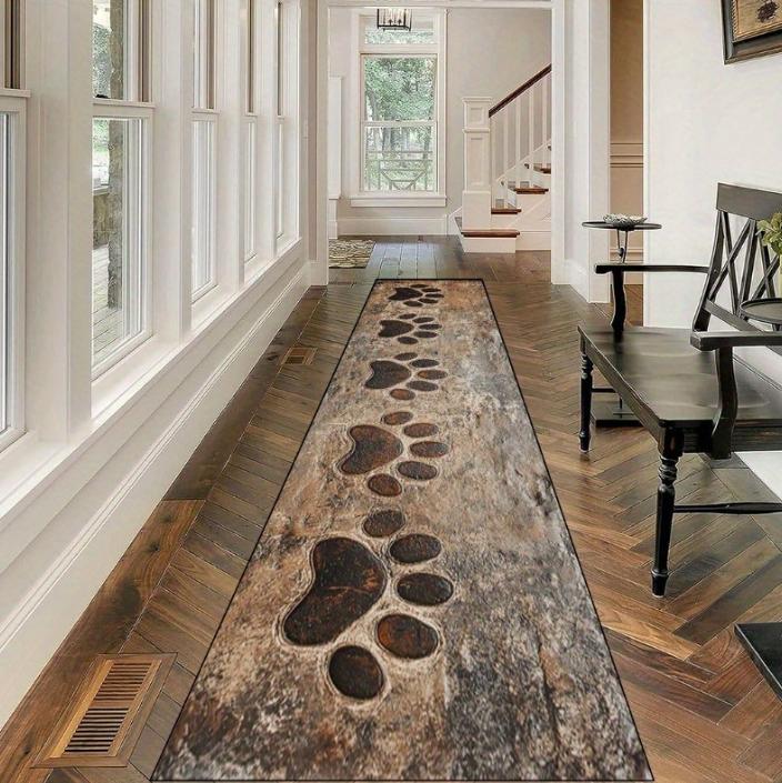 Nowoczesny Minimalistyczny Czarny Dywanik Biegowy z Odciskiem Łapy Antypoślizgowy Dywanik do Wnętrz na Korytarz Dekoracja Domu Miękka Mata na Wejście Salon Sypialnia