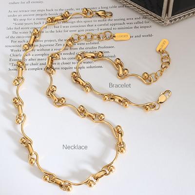 Fashion Special Loop Necklace Bracelet For Women Stainless Steel 18K Gold Plated Women's Necklaces Bracelets Luxury Zircon Set