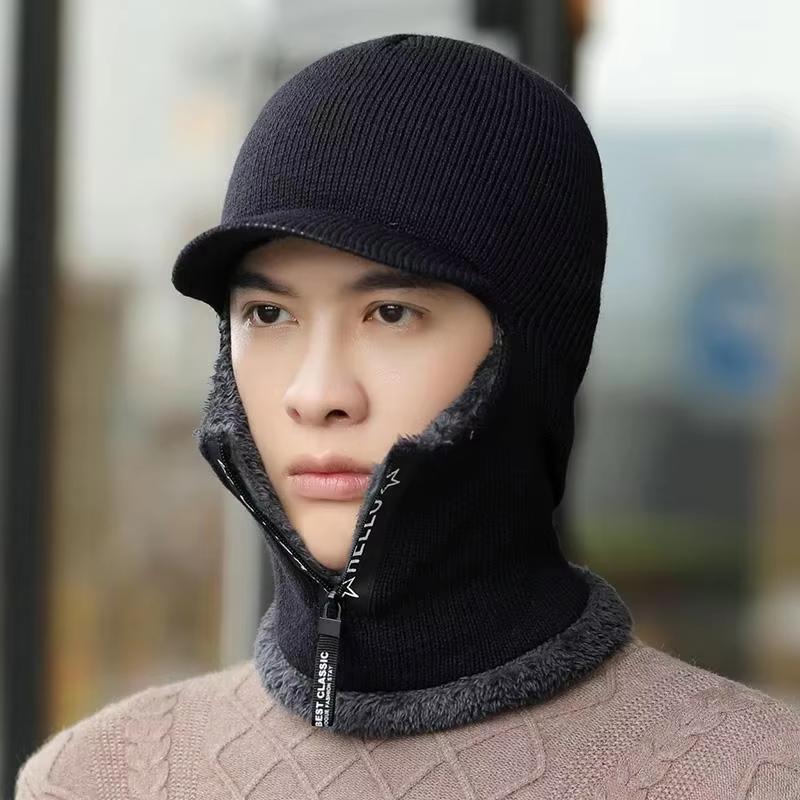 New Men Winter Warm Wool Hat Outdoor Ear Protection Hats Warm Thick Bicycle Knitted Capd Scarf Windproof Visors Cap