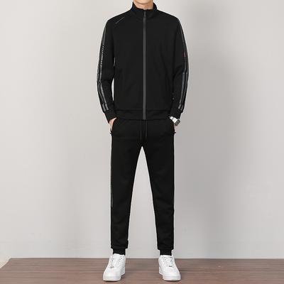 New Sports Suit Spring and Autumn Stand-up Collar Cardigan Sweater Loose Fat Man Two-piece Set