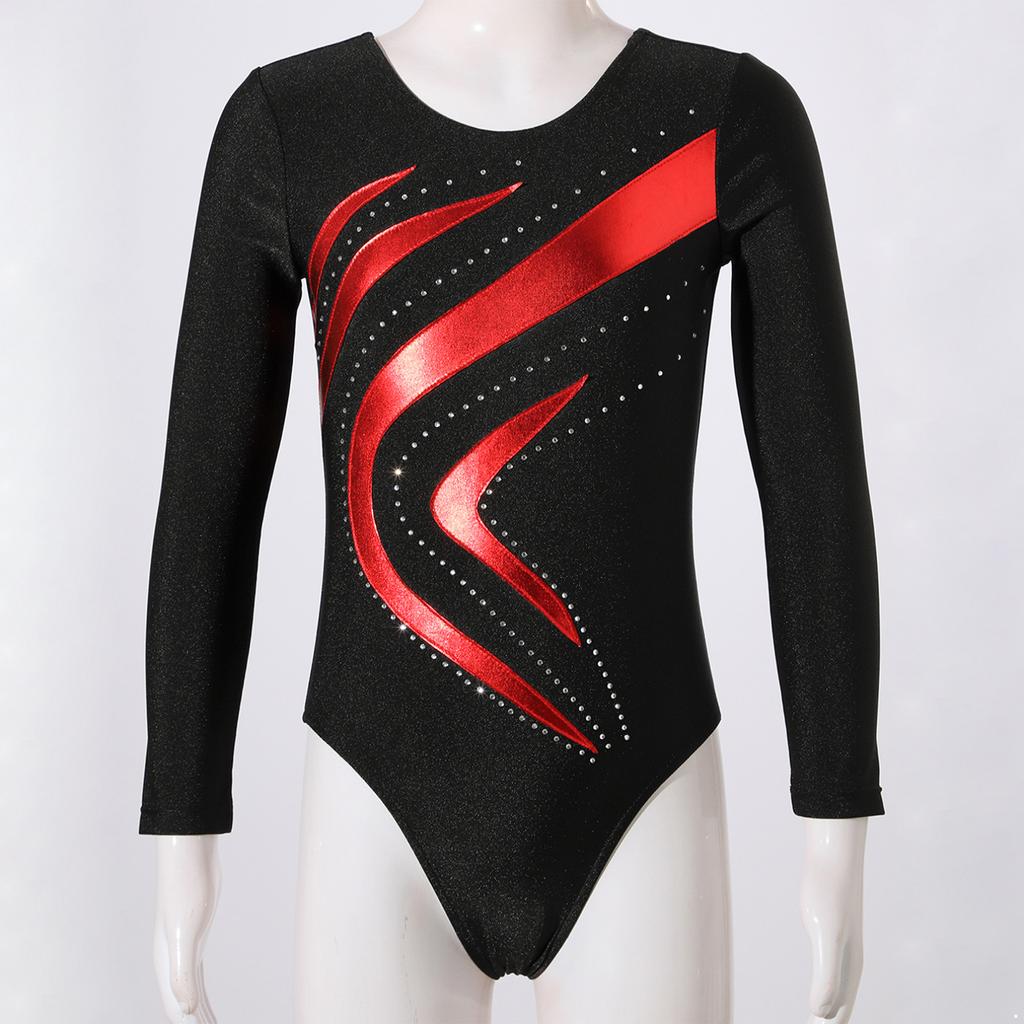 Kinder Mädchen Ballett Tanz Trikot Rhythmische Gymnastik Eiskunstlauf Yoga Body Langarm Glänzenden Strass Dancewear