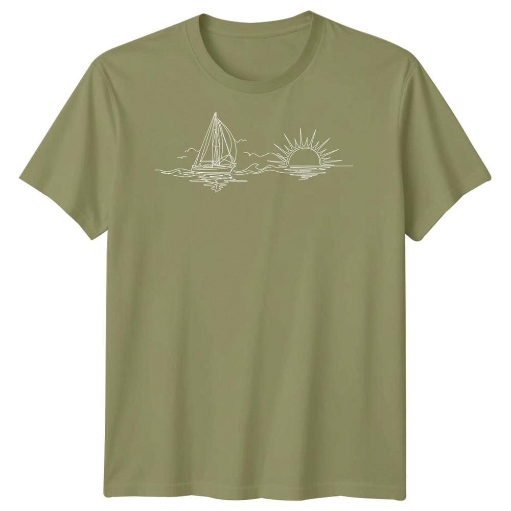 Segelboot Sonnenuntergang Segeln Reise Unisex T-Shirt Ozean Linienkunst
