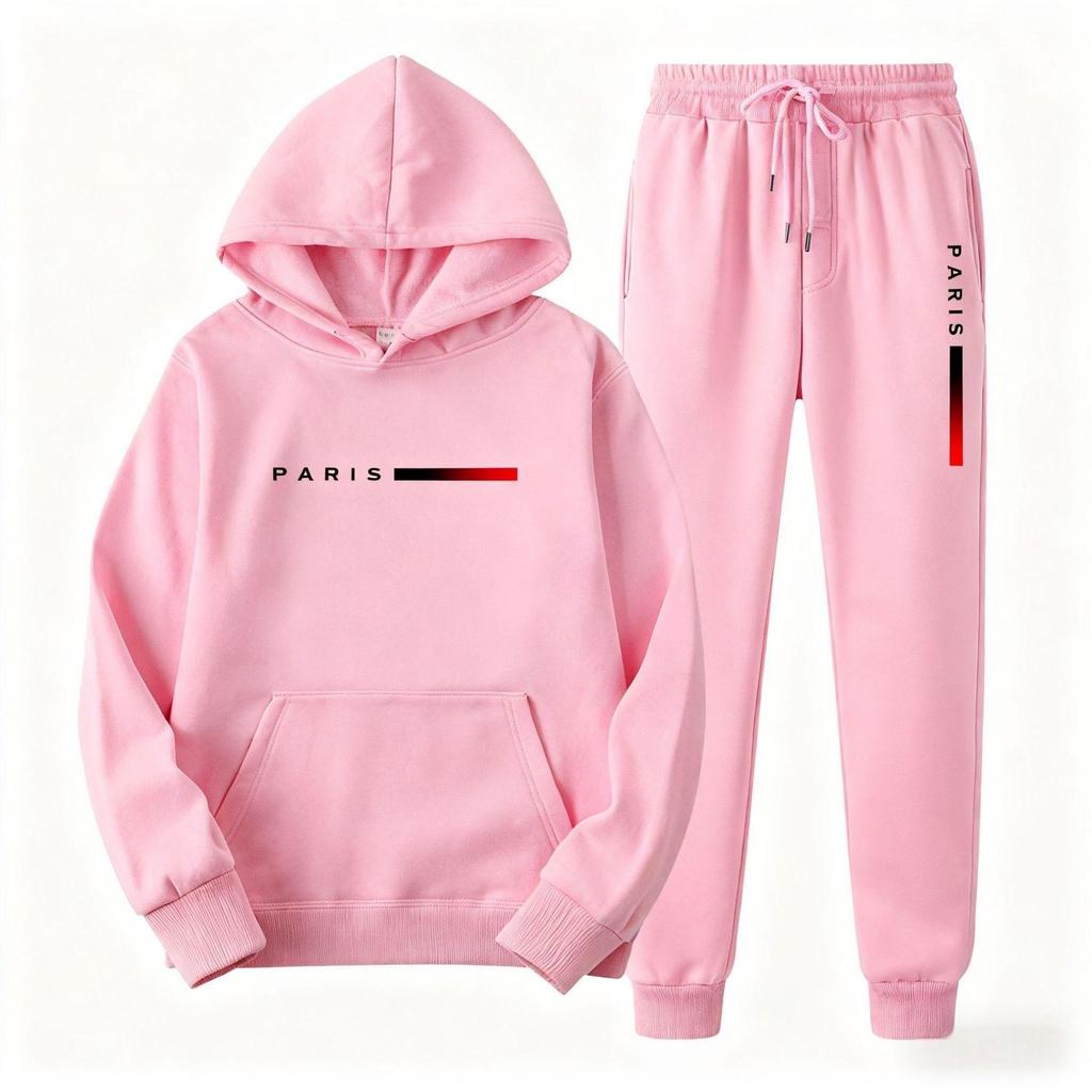 European Size Men's Casual Letter Print Hoodie Set: Unisex Autumn/Winter Hooded Sweatshirt & Long Pants