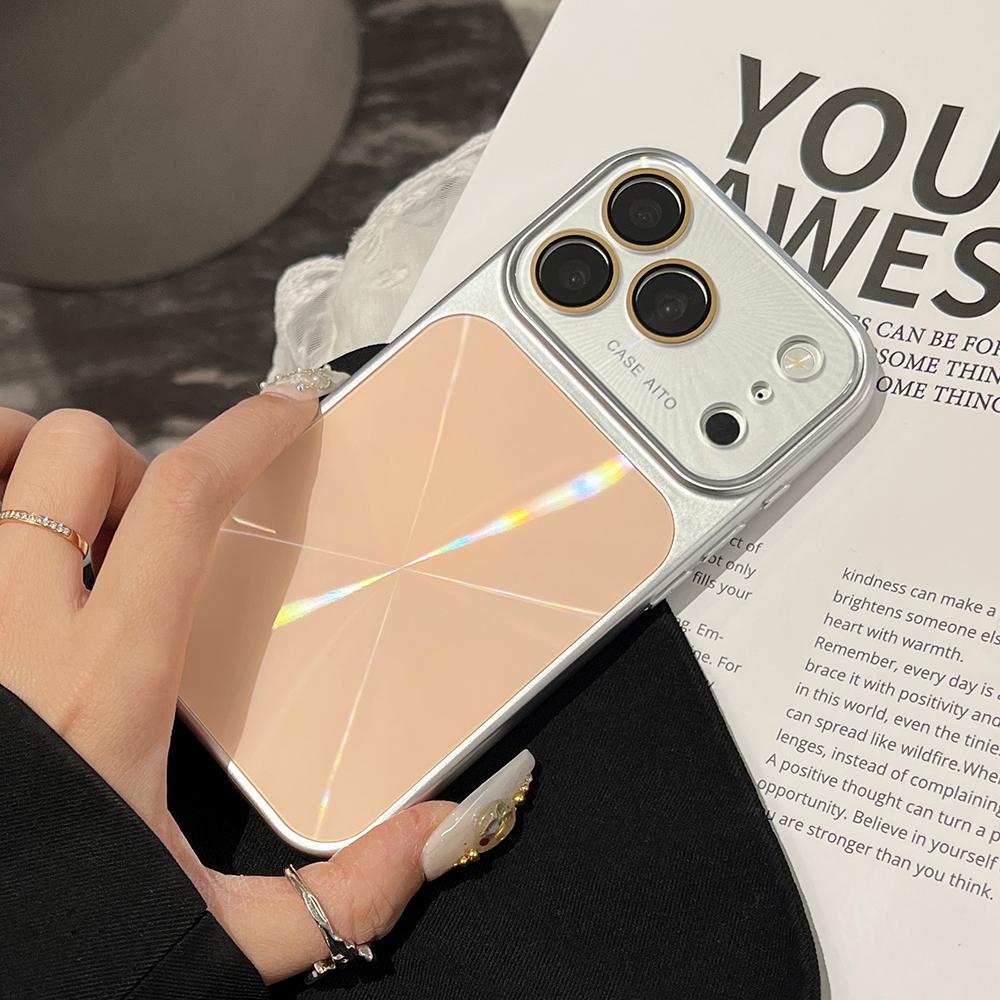 Solid Color Laser Phone Case For iPhone 17 16 15 14 Pro Max Large Window Shockproof Hard Bumper Back Cover
