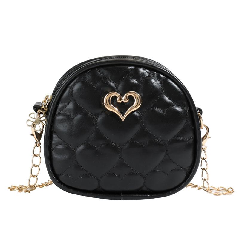 Childrens Mini Pu Chain Bag With Love Heart Decoration For Daily Use чёрный