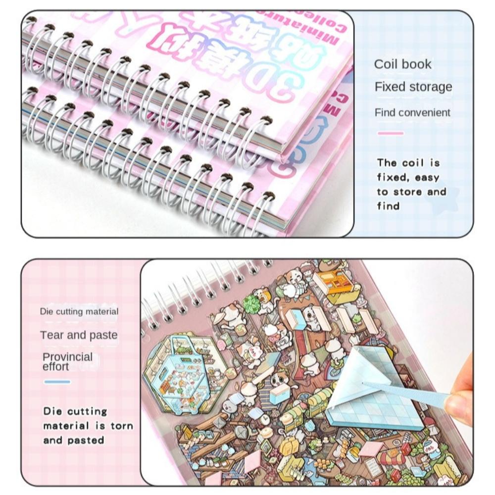 New Cartoon 3D Landscape Sticker Book 40 Sheets DIY Miniature Scene Stickers Kit 20 Scenes Pocket Sticker for Students