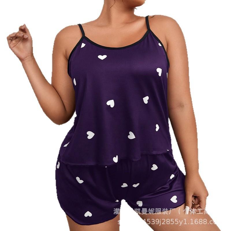 European and American suspender shorts large size fattened and enlarged fat woman pajamas loungewear set casual loose and comfortable