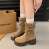 Inner heightened thick heel retro pleated suede Martin boots new small stacks small short boots women's wholesale
