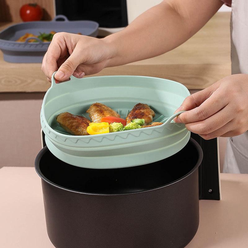 Foldable Air Fryer Silicone Mould Reusable Air Fryer Basket Food Safe Non Stick Air-Fryer Kitchen Accessorie Cooking Tool